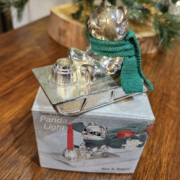 Vintage Silver Plate Christmas Panda Candle Holder - Picture 2 of 13
